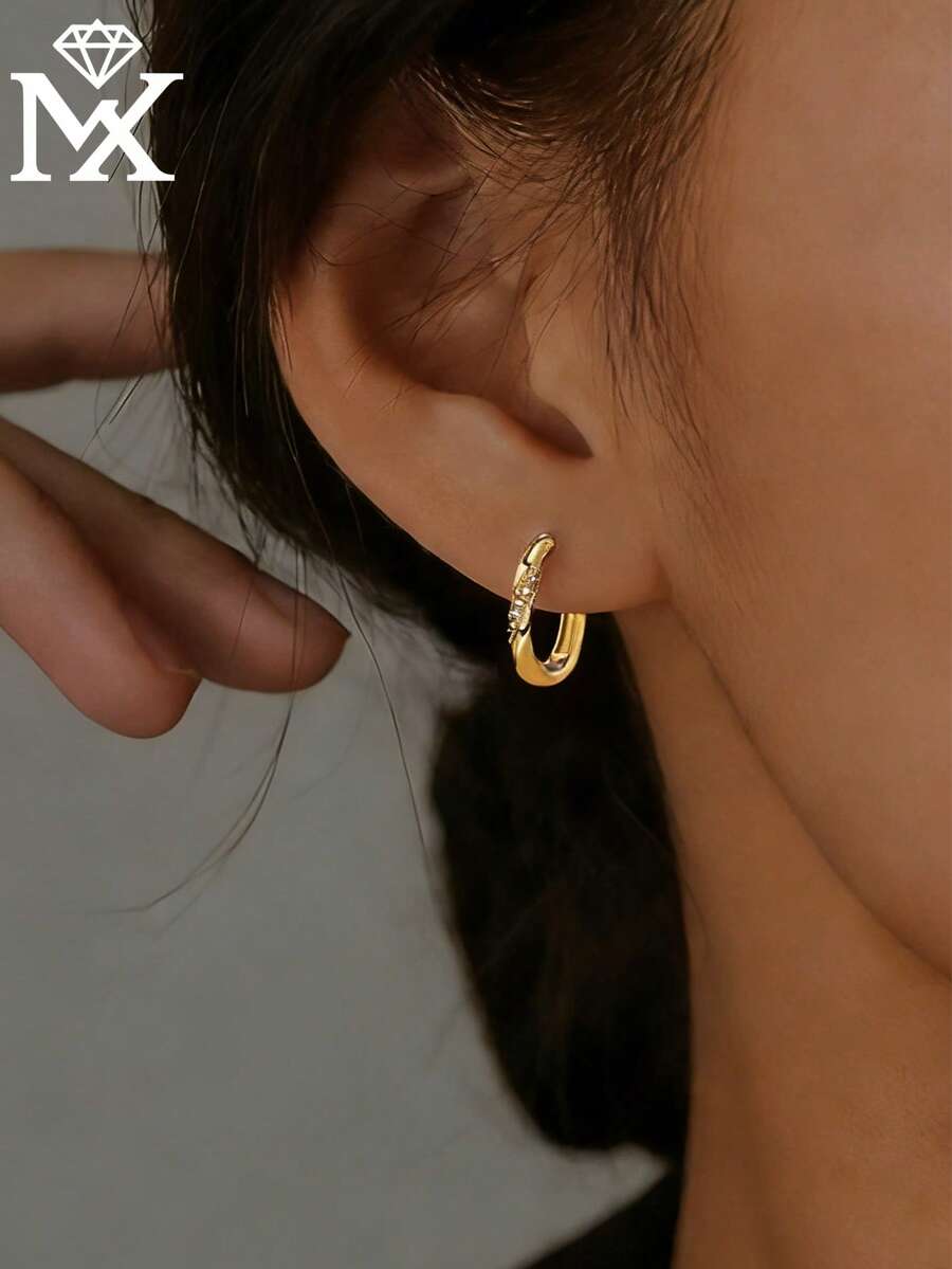 SYMFNY 1对 925纯银镶嵌闪亮锆石的精致莫比乌斯环耳环 - 金黃色 - 查看 1