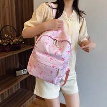 3pcs Bow Print Backpack Set For Women – Large Capacity College Backpack With Tote Bag & Pencil Case, Lightweight Casual Travel & Commuter Daypack - 粉色 - 查看 7