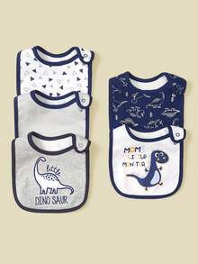 5pcs U-Shaped Rectangular Bibs, Eating Bibs, Drool Bibs, Unisex Cartoon Design, Soft & Comfortable - Multicolor - View 3