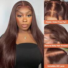 Chocolate Brown Bone Straight 30 36 Inch 250 Density 13x6 Lace Front Brazilian HD 13x4 Pre Plucked Wig 4# Brown Glueless Human Hair Lace Frontal Wigs - S4 - Xem 4