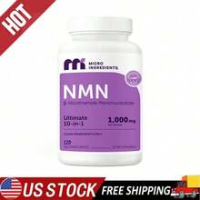 NMN 1,000mg Pure Vitality Formula | Synergistic Blend Of 10 Key Ingredients (Including Vitamin C, Resveratrol, CoQ10, And More),No Fillers, Plant-Based Capsules | Supports NAD+ Levels & Overall Wellness | 120 Capsules - 1 - 查看 4