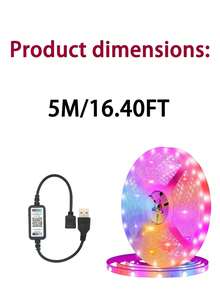 一套 1-100 英尺 RGB LED 灯带，5V USB 供电，适用于智能家居，可通过 APP 控制，自粘式 LED 灯带，适用于卧室、游戏室、天花板、派对、节日礼物、圣诞节和婚礼装饰、家居装饰派对节日照明、客厅卧室电视背景氛围灯（带记忆模式） - 彩色光 - 查看 14