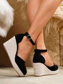 Women's Comfortable Non-Slip Round Toe Wedge Platform Slip-On Shoes, Spring/Summer - Black - View 6