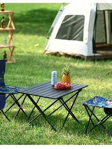 1pc Black Portable Outdoor Folding Table - Black - View 7