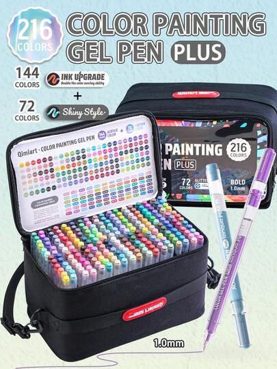 Languo-216 Colors Acrylic & Glitter Gel Pen Set By Premium Marker Pens For Drawing, Scrapbooking, Card Making, Journaling - Includes Portable Travel Case - Ideal For Artists, Kids & Adults