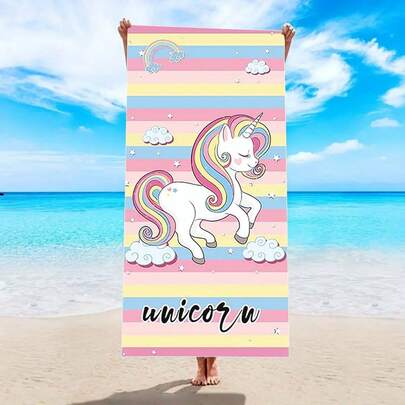 1pc Extra Large Unicorn Pattern Beach Towel - Super Soft, Thick, Sand-Proof, Quick-Dry, Absorbent Blanket - Ideal For Swimming Pool, Beach And Outdoor Activities