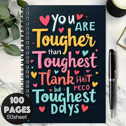 Quaderno a spirale ispiratore da 100 pagine con decorazione a cuore, citazione motivazionale "Sei più resiliente dei tempi difficili", grande capacità per lavoro, studio, diario, pianificazione quotidiana, ottimo regalo per laurea, compleanno, per accompagnarti a scrivere ogni momento meraviglioso