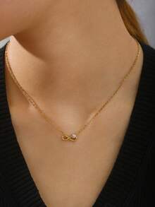 1pc 18K Gold Plated Titanium Steel Infinity Loop Necklace, Fashionable Minimalist Versatile Letter Necklace/Bracelet, Suitable For Women's Daily, Commute, Party Occasions, Great Gift For Friends, Family, Girlfriends - Multicolor - View 9