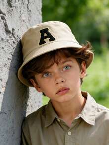 1顶A-Z字母渔夫帽婴儿遮阳帽男女童通用防晒帽 - 卡其色 - 查看 3