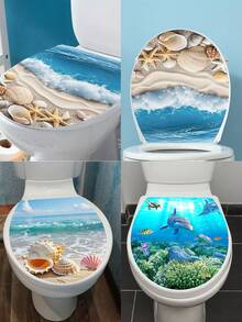 1pc PVC Material Decorative Sticker Featuring A Shell Beach Ocean Pattern For Home Walls And Bathroom Toilet Lids, A Romantic Self-Adhesive Home Decor Item Suitable For Commercial Restroom Toilet Decorations And Other Scenarios - 1PC - View 1