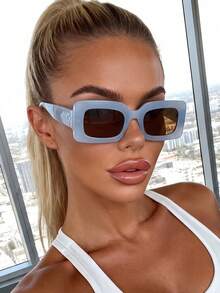 1 Pair Retro Rectangular Fashion Glasses, Suitable For Casual Daily Wear, Summer Beach, Street Style, Vacation, Beach And Travel - Blue - View 1