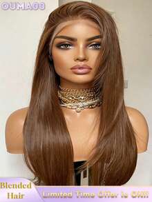 200% 超高密度顺滑直发假发 - 13x4 高清透明蕾丝前额巴西原生人发混纺，预先拔毛，带有婴儿绒毛和自然发际线，无胶前额假发，打造奢华丰盈丝滑造型，无需胶水，即戴即用 - 棕色 - 查看 2