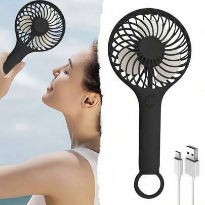 1 قطعة مروحة كهربائية صغيرة محمولة قابلة للشحن عبر USB، 3 إعدادات سرعة، مناسبة لمكتب المكتب والسكن والخارج، مروحة للمكياج للنساء