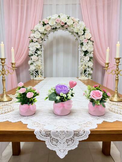 1pc 7inch (H) Artificial Flower Potted Plant, Home, Wedding, Birthday, Mother's Day, Party, Living Room, Bedroom, Tabletop, Decor