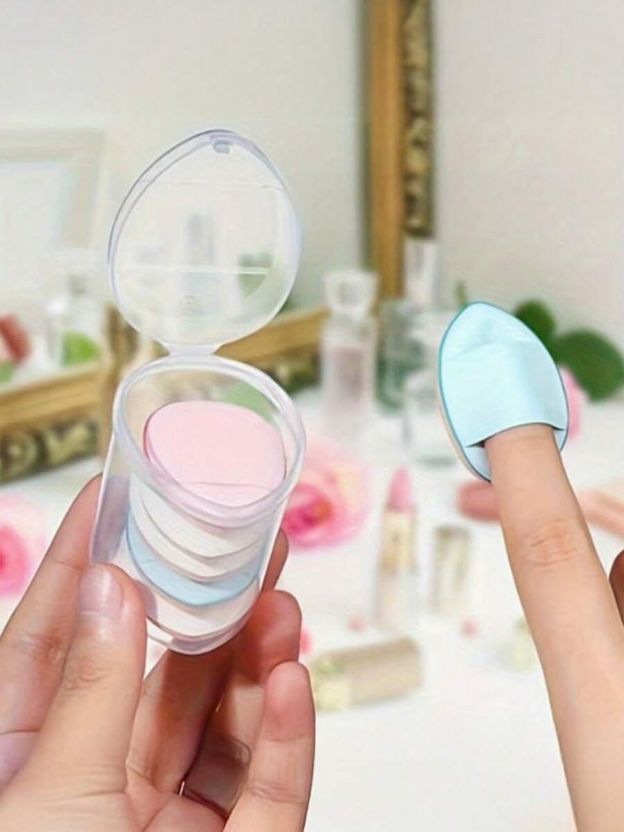 6pcs Multi-Color Mini Fingertip Sponges, Boxed Powder Puff Set, Black Thumb Makeup Sponge, Mini Thumb Sponge With Bottle, Fingertip Sponge Set, Concealer Tool With Packaging - Multicolor - View 1