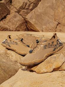 男士卡其色撞色条纹网眼抽绳情侣涉水鞋，户外沙滩鞋，游泳潜水鞋，两栖徒步健身攀岩鞋 - 卡其色 - 查看 7