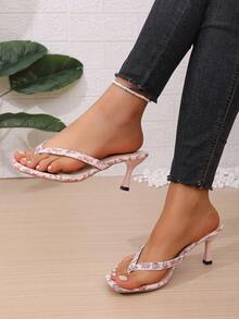 2026 Spring/Summer New Thong Sandals For Women, Slim Strap, Beach Style, Fashionable Casual High Heel Sandals - Pink - View 2
