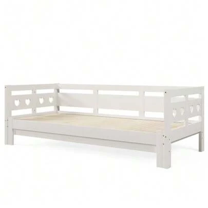 Daybed, Extendable Bed, Solid Pine, With Second Sleeping Option And Slatted Base, Heart-Shaped Bed, White