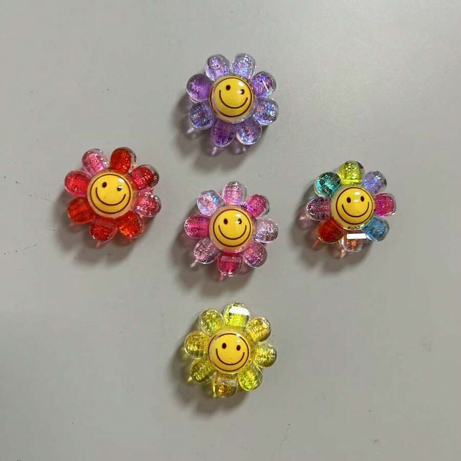 5 piezas Imanes de nevera con flores coloridas, decoración de cocina linda, regalo perfecto, decoración del hogar y vacaciones, imanes de nevera - 5Pcs - Ver 1