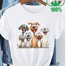 Women's Adult Cotton T-Shirt, Cute Dog, Family, Cartoon Artwork, Children's Streetwear, Plus Size (Up To 5XL, Size 16) - trắng - Xem 1