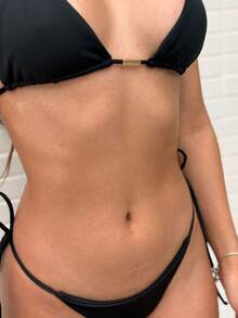 Zoe Triangle Bikini Set With Tie-Side Bottoms, Luxury Beachwear For Women, Summer, And Swimming. - 黑色 - 查看 3