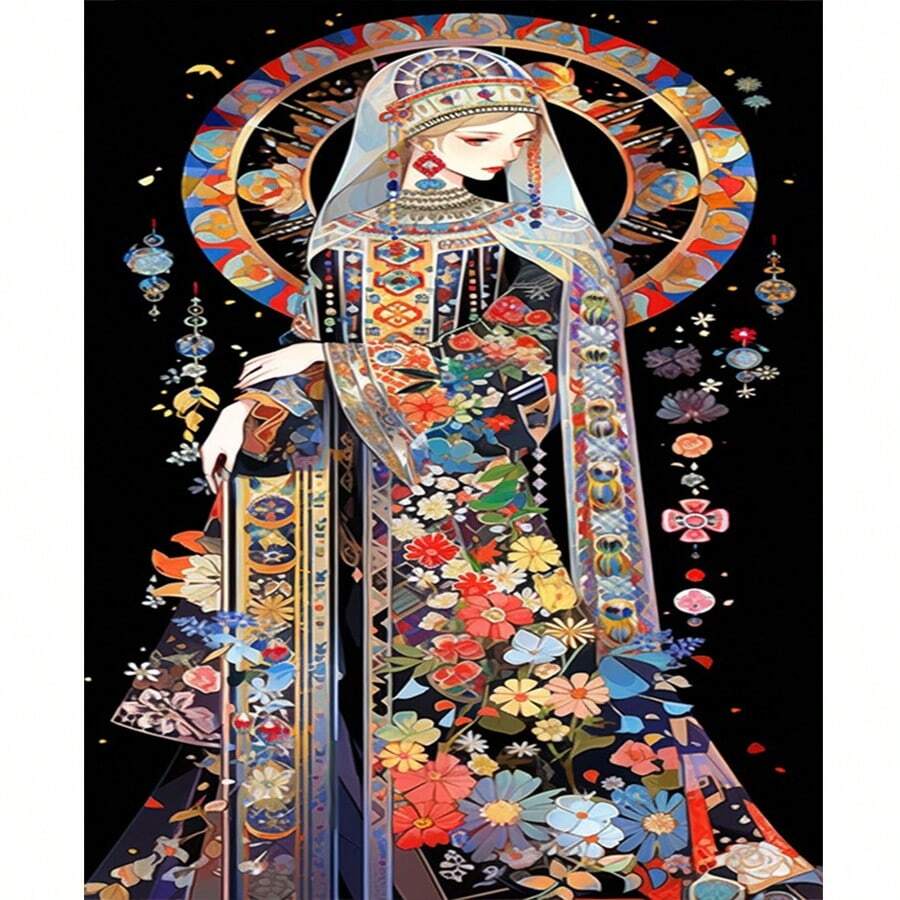 1幅2D DIY钻石画，复古欧式宫廷风格，奢华花卉图案钻石刺绣，客厅墙面装饰DIY水钻画，节日礼物佳品 - 查看 1