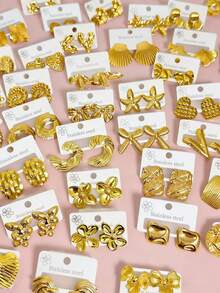 20pcs Assorted Fashionable & Elegant Earring Set - Stainless Steel Earrings Suitable For Women's Daily Wear Or Parties - Great Gift For Students And Friends, Gifts For Mom - Gold - View 3