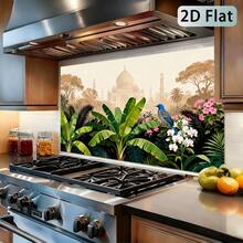 1pc Self-Adhesive Kitchen Backsplash Sticker, Tropical Plant Theme, Easy To Install And Clean, Oil-Resistant, Suitable For Walls In Dining Room, Living Room And Kitchen - Style 1 - View 8