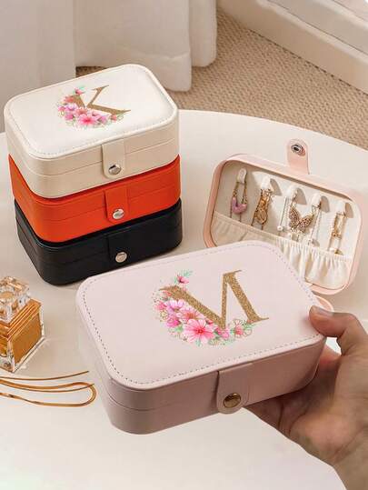 1个A-Z字母首饰盒，多格首饰收纳盒，戒指盒，耳环盒，项链盒，包装盒，首饰盒，旅行便携家用首饰盒，女士配饰，情人节礼物
