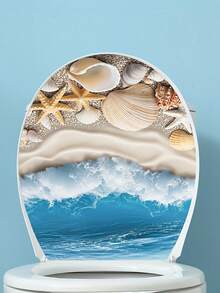 1pc PVC Material Decorative Sticker Featuring A Shell Beach Ocean Pattern For Home Walls And Bathroom Toilet Lids, A Romantic Self-Adhesive Home Decor Item Suitable For Commercial Restroom Toilet Decorations And Other Scenarios - 1PC - View 5