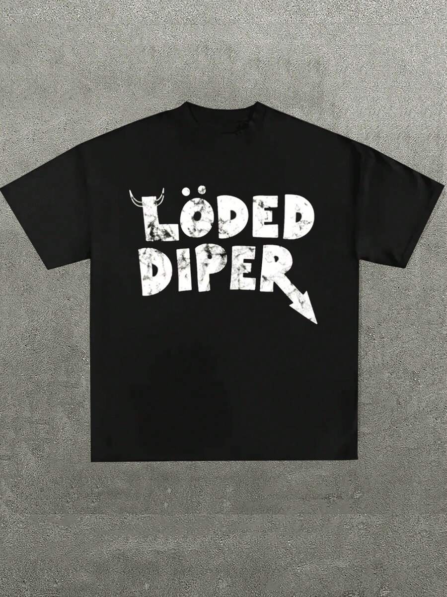 ZIVRE Men's Plus Size T-Shirt, Loded Dipper Shirt Vintage Look Diary Of A Kid Tee, (1 Piece) 100% Cotton Casual Printed T-Shirt, Crew Neck Short Sleeve, 220g Cotton T-Shirt, For Going Out, Gift, Summer, Unisex - 黑色 3 - 查看 1