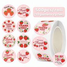 500pcs Pink Strawberry English Gratitude Doodle Stickers, 1 Inch Round 10 Cartoon Patterns, Suitable For Scrapbooking, Diary, Cards, Gift Wrapping, Daily And Holiday Parties, PVC Sticker Decals - Strawberry (English Thank You) - View 5