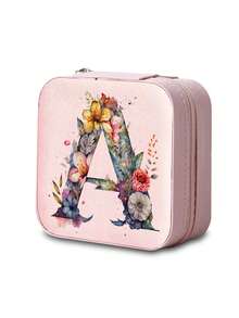 1pc Pink Rose Jewelry Box, Fashion Travel Jewelry Box, Rose Gold Letter, Personalized Gift Travel Jewelry Box, Birthday Gift, Christmas Gift, Gift For Girls - Pink - View 7