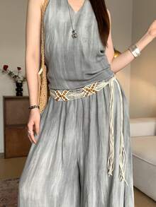 1 chiếc dây thắt eo bằng polyester màu be kiểu Bohemian đính hạt. - Màu be - Xem 3