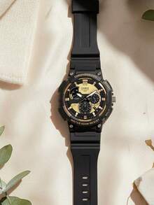 Đồng hồ Casio nam chạy bằng pin thạch anh - Đồng hồ thể thao cổ điển mặt số đen và vàng bằng nhựa, chống nước 100M MCW-200H-9A - màu đen - Xem 3