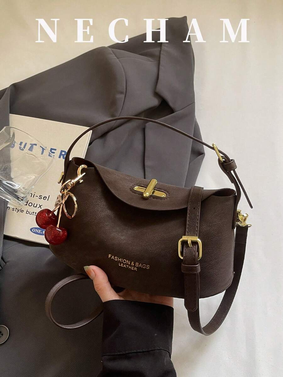 1pc Niche Design Handbag For Women, Box-Shaped Shoulder Bag, Elegant - Coffee - View 1