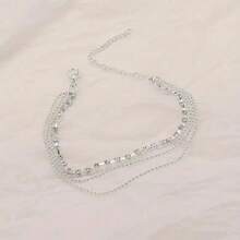 1 pieza Tobillera con borla y strass, adecuada para uso diario - Plateado - Ver 4