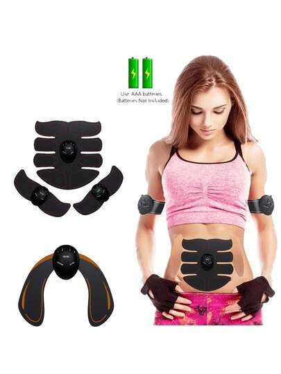 AXH. 电池供电腹部按摩贴片，肌肉训练器，身体肌肉刺激器EMS按摩器，男女通用 - 可调节用于腹部、颈部和手臂，家用 - 不含电池