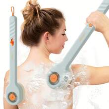 1pc Liquid Refillable Push-Pull Shower Brush, Nylon Bristle Long Handle Back Scrubber, Shower Loofah, Mud Back Brush - Multicolor - View 2