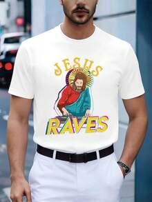 Jesus Raves DJ Graphic Print TShirt Street Hip-Hop, Traspirante, Stampa Grafica Unica, Nuova Uscita - 白色 - 查看 1