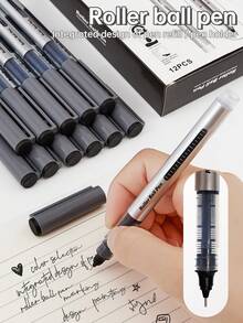 12pcs Liquid Ink Gel Pens, 0.5mm Fine Point, High Capacity Quick Drying, Suitable For Office & Students, Black/Red/Blue - Sets - View 5