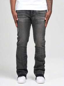 Men's Slim Fit Stretch Distressed Jeans, Casual Street Style, Suitable For All Seasons - Xám - Xem 6
