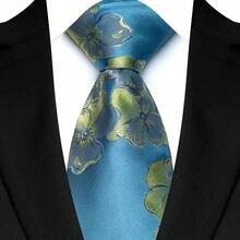 GOADAFOO 时尚8厘米男士领带,天蓝色湖蓝色条纹花卉格子圆点图案,适合男士新郎,提花编织领带,商务婚礼派对配饰 - 天藍色 - 查看 17