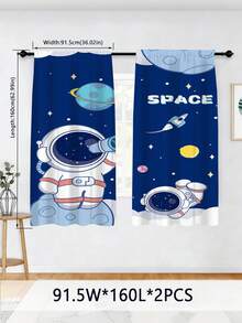 2片装太空主题遮光窗帘，宇航员和行星图案，儿童卧室、男孩房、客厅遮光装饰，星空窗帘 - 彩色 - 查看 11