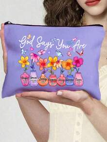 1 pieza Bolsa de maquillaje cristiana inspiradora | "Dios dice que eres único" Estampado floral religioso y versículo bíblico Organizador de viaje portátil con cremallera multifuncional | Disponible en varios colores | Adecuado para uso diario, viajes, playa, vacaciones, viajes de negocios, viajes al trabajo y vida universitaria | Regalo perfecto para damas en vacaciones/Pascua/Día de la Madre/Día de la Independencia/Temporada de bodas/Graduación/Aniversario/Cumpleaños - Multicolor - Ver 12