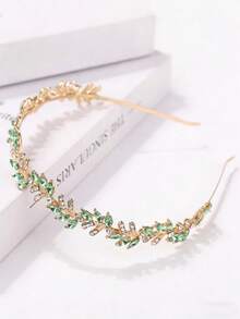 1pc Fashionable Crystal Crown Headband, Suitable For Wedding, Daily Wear, Vacation, Photo Shoot And Other Occasions - Mint Green - View 1