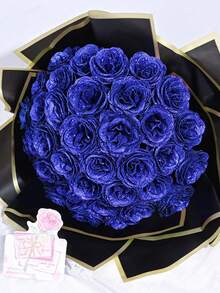 12/20朵金色人造玫瑰花束，亮片永不凋謝絲綢花，適用婚禮、週年紀念、居家裝飾 - 藍色 - 查看 4