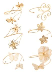 6pcs/Set Minimalist Metal Arm Cuff Bracelet, Adjustable Armlet, Suitable For Daily Wear, Street Style And Vacation - Gold - View 1