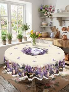 1 Set de Mantel Estilo Campestre con Diseño Floral, Mantel con Estampado de Lavanda, Girasol y Rosa Rosa con Ribete de Encaje, Adecuado para Decoración Temática de Primavera y Día de la Madre, Mantel Impermeable y Resistente a las Manchas para Cocina, Comedor, Brunch de Primavera y Fiesta del Día de la Madre - Multicolor - Ver 19
