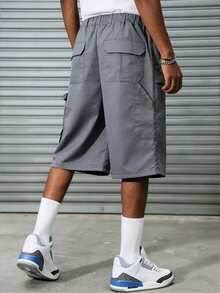 Pantalones cortos cargo grises para hombre, pantalones inferiores con múltiples bolsillos para exteriores - Gris Oscuro - Ver 3